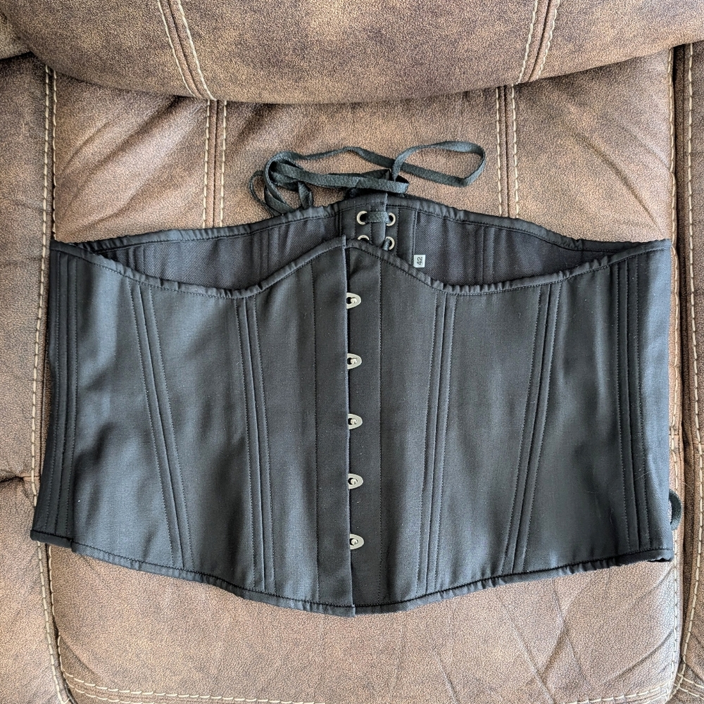Wow Black Cotton Underbust Waist Training Corset Sz 42 Inch Plus Size, EXC Cond